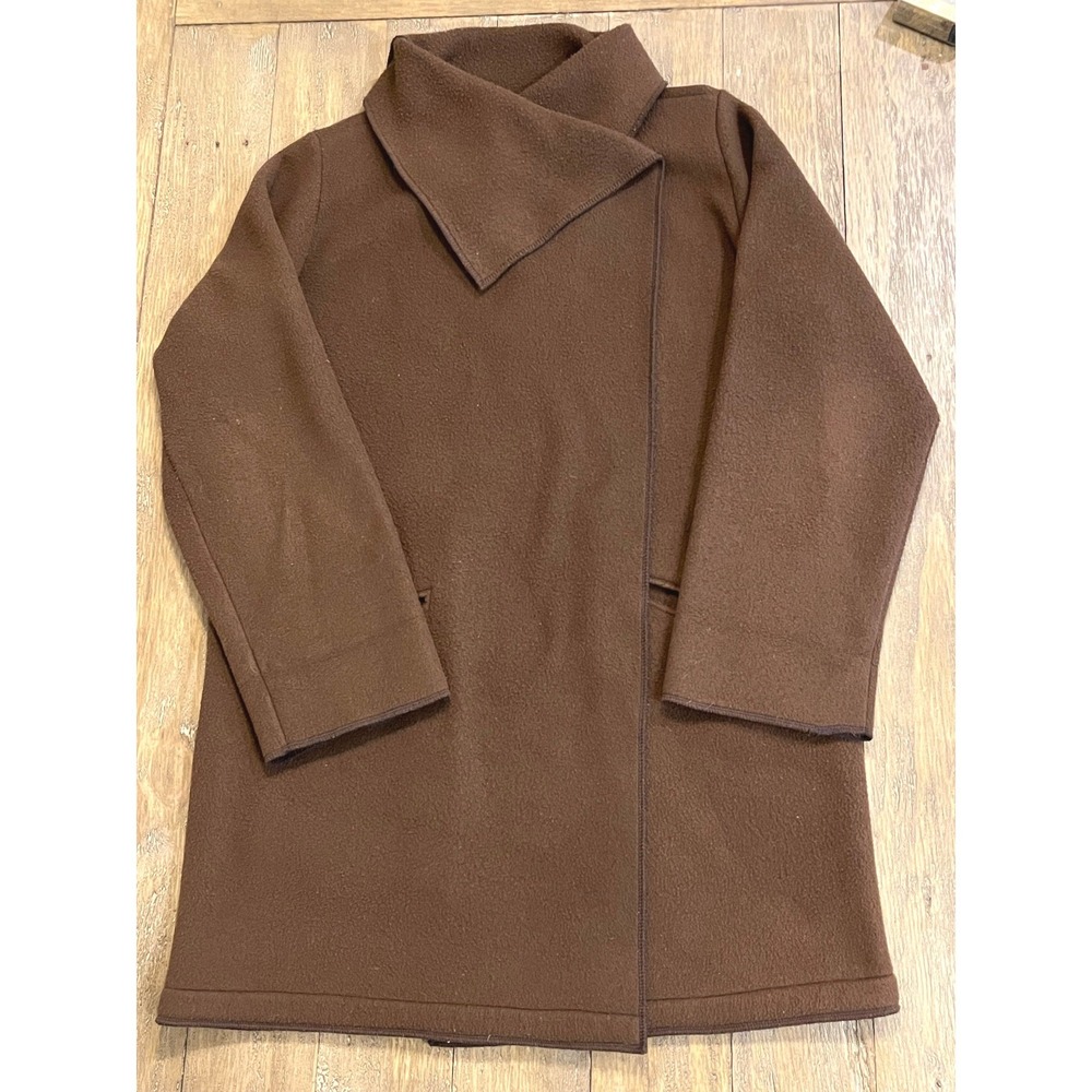 Maralyce Ferree Fleece Asymmetrical Wrap Coat Brown Sz Small Made in USA Maine